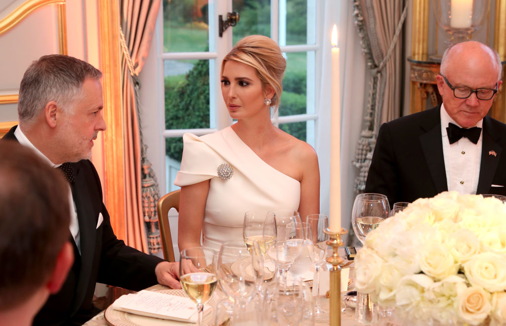 LONDON, ENGLAND - JUNE 04: Ivanka Trump attends a dinner hosted by US President Donald Trump and First Lady Melania Trump at Winfield House for Prince Charles, Prince of Wales and Camilla, Duchess of Cornwall, during their state visit on June 04, 2019 in London, England. President Trump's three-day state visit began with lunch with the Queen, followed by a State Banquet at Buckingham Palace, whilst today he attended business meetings with the Prime Minister and the Duke of York, before traveling to Portsmouth to mark the 75th anniversary of the D-Day landings. (Photo by Chris Jackson - WPA Pool/Getty Images)